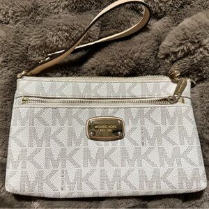 Michael Kors Cream Wristlet Clutch with Gold Accents